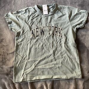Brandy melville sage green embroidered New York graphic tee